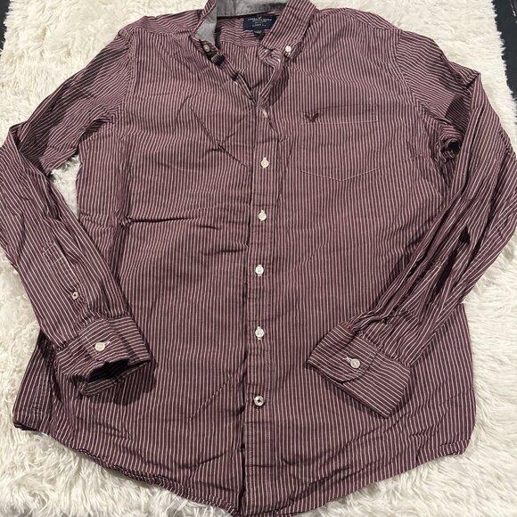 American Eagle Outfitters mens striped button down shirt LT collared preppy - Picture 1 of 11